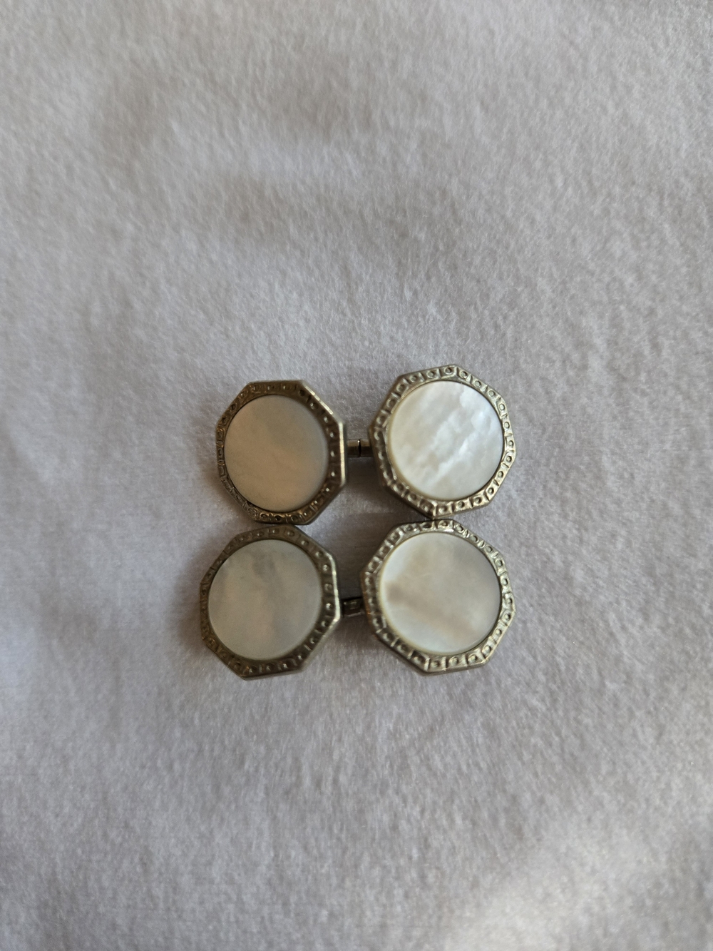 Vintage Mother of Pearl Octagonal Cufflinks | Art Deco Style | Silver Tone